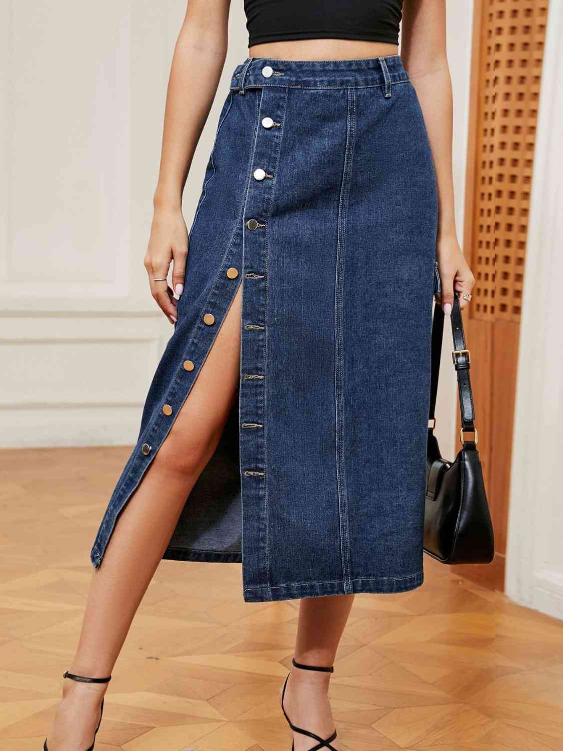 Button Down Denim Skirt - Flip Flop Dynasty