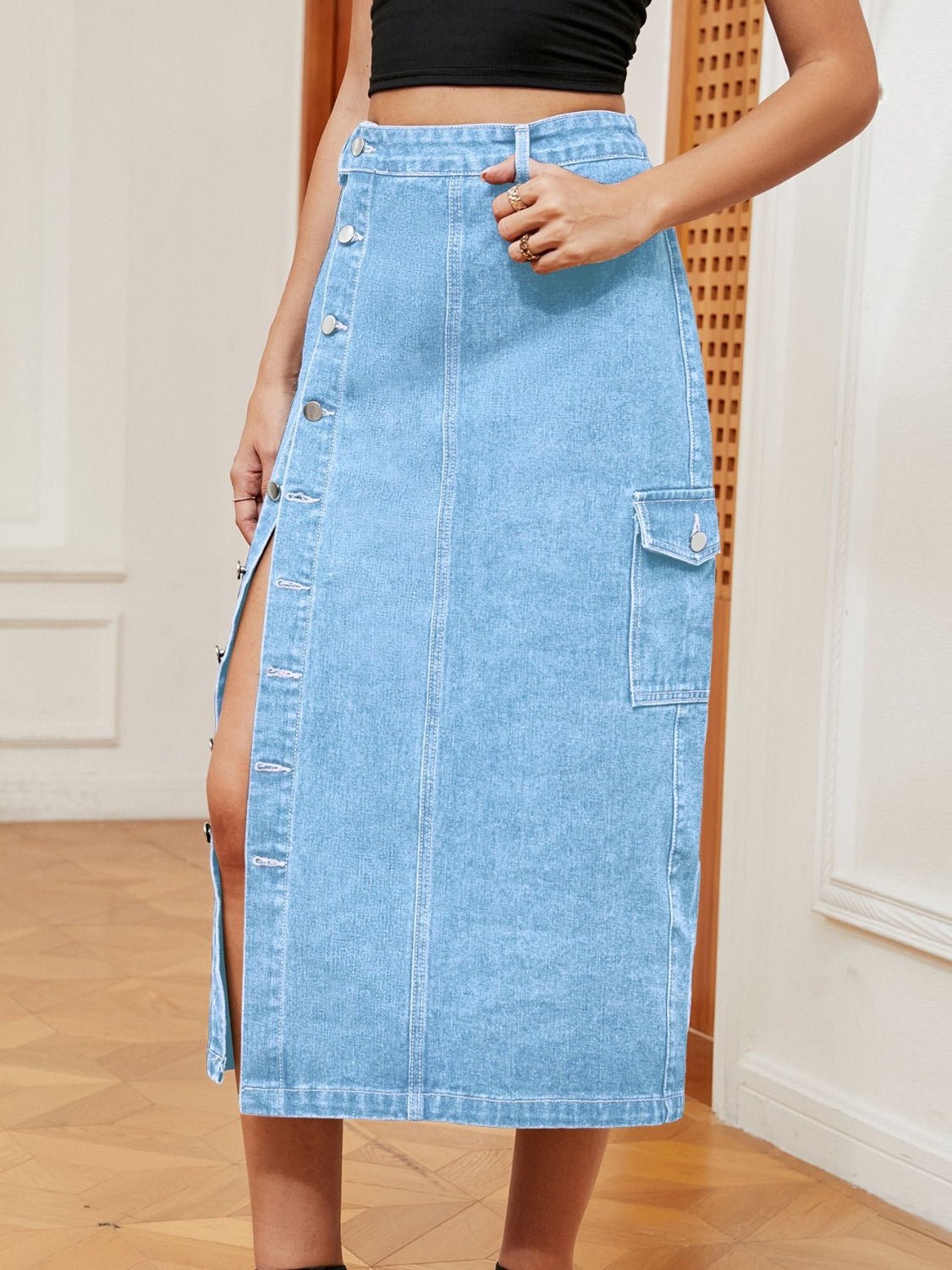 Button Down Denim Skirt - Flip Flop Dynasty