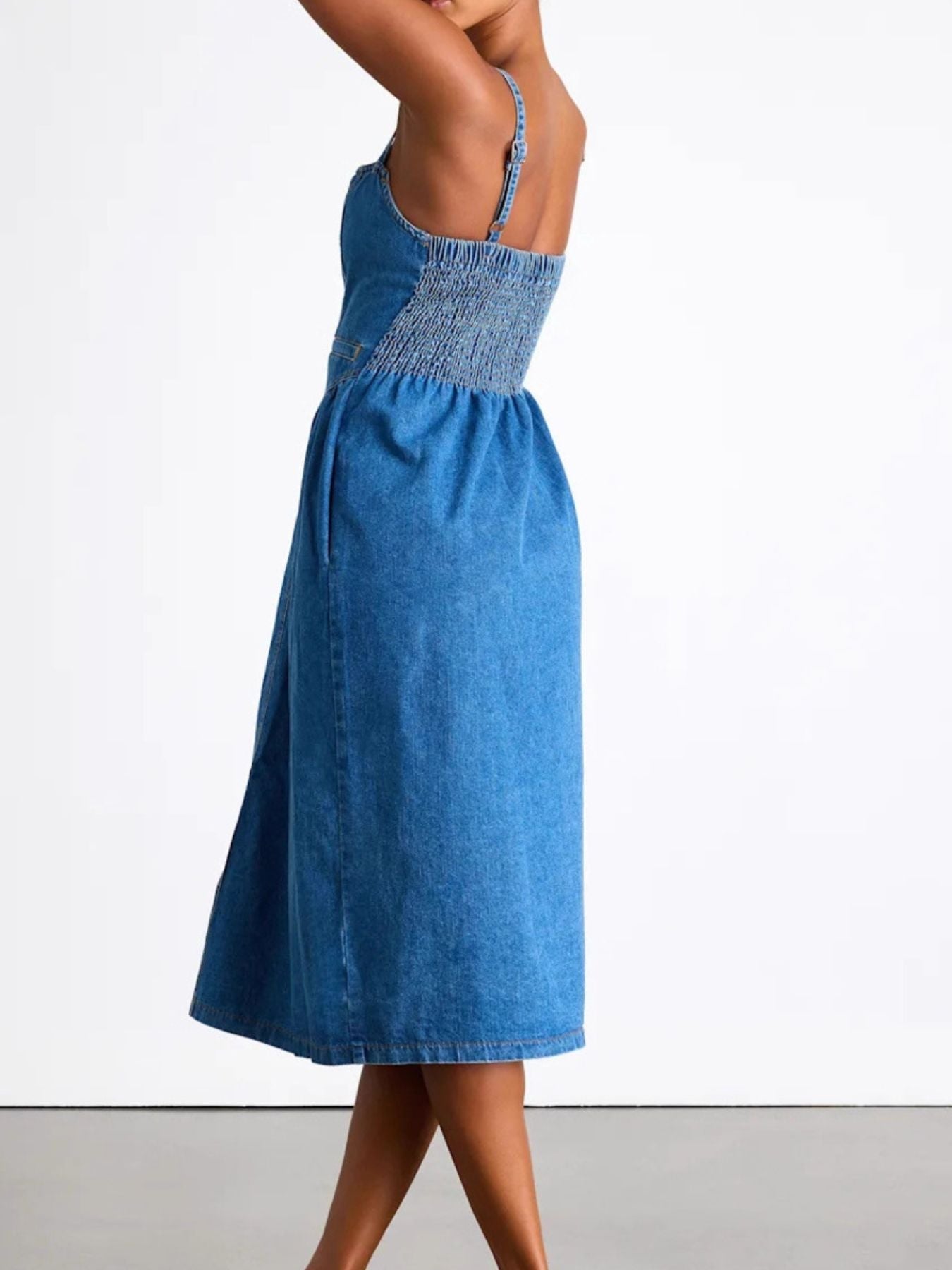 Button-Front Midi Denim Dress - Flip Flop Dynasty