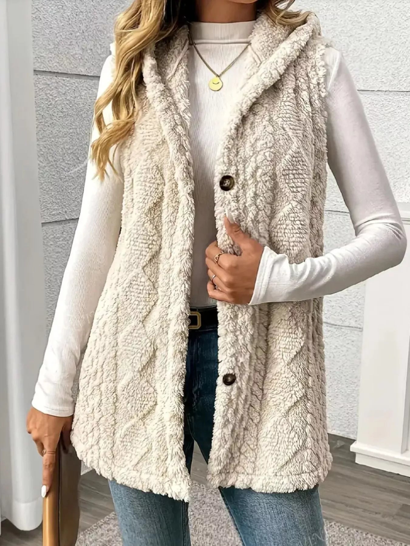Button Up Plush Hooded Vest Coat - Flip Flop Dynasty