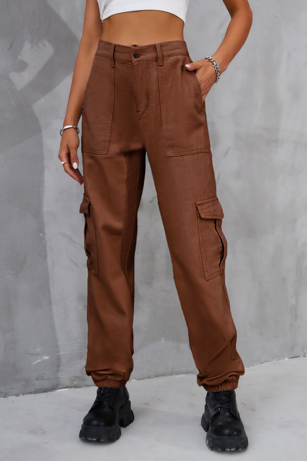 Buttoned High Waist Jeans with Pockets - Flip Flop Dynasty