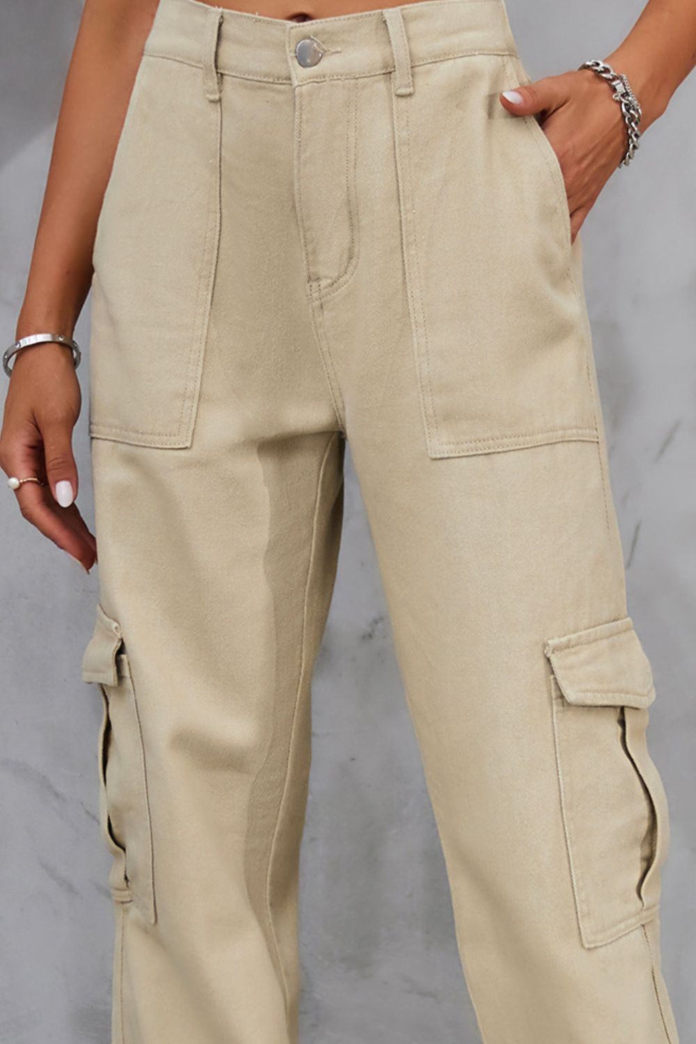 Buttoned High Waist Jeans with Pockets - Flip Flop Dynasty