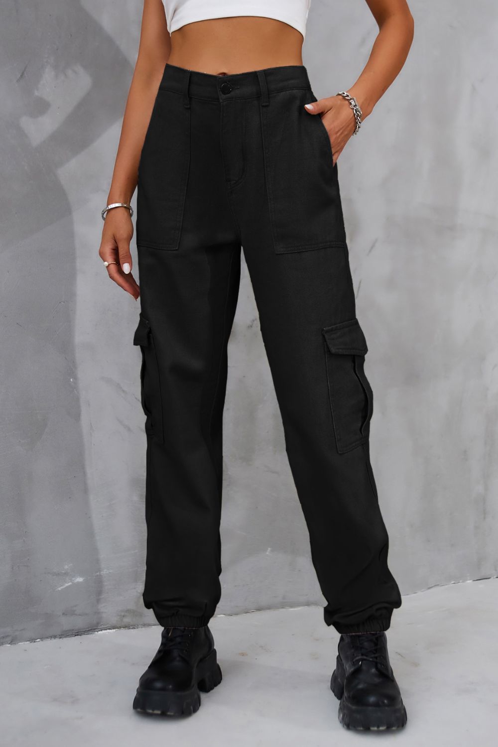 Buttoned High Waist Jeans with Pockets - Flip Flop Dynasty