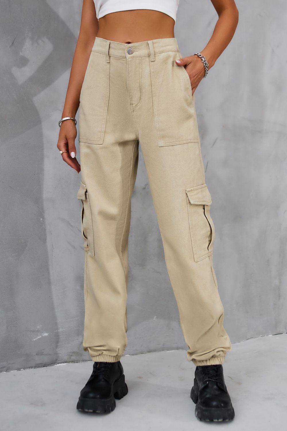Buttoned High Waist Jeans with Pockets - Flip Flop Dynasty