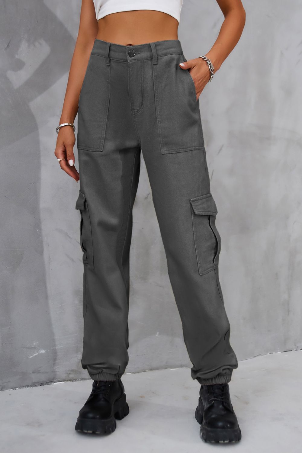 Buttoned High Waist Jeans with Pockets - Flip Flop Dynasty