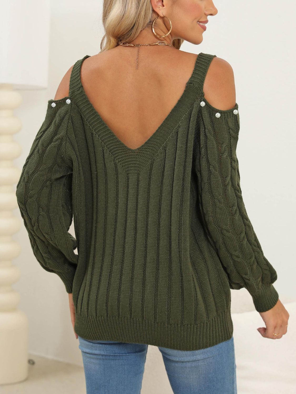 Cable - Knit Cold Shoulder Sweater - Flip Flop Dynasty