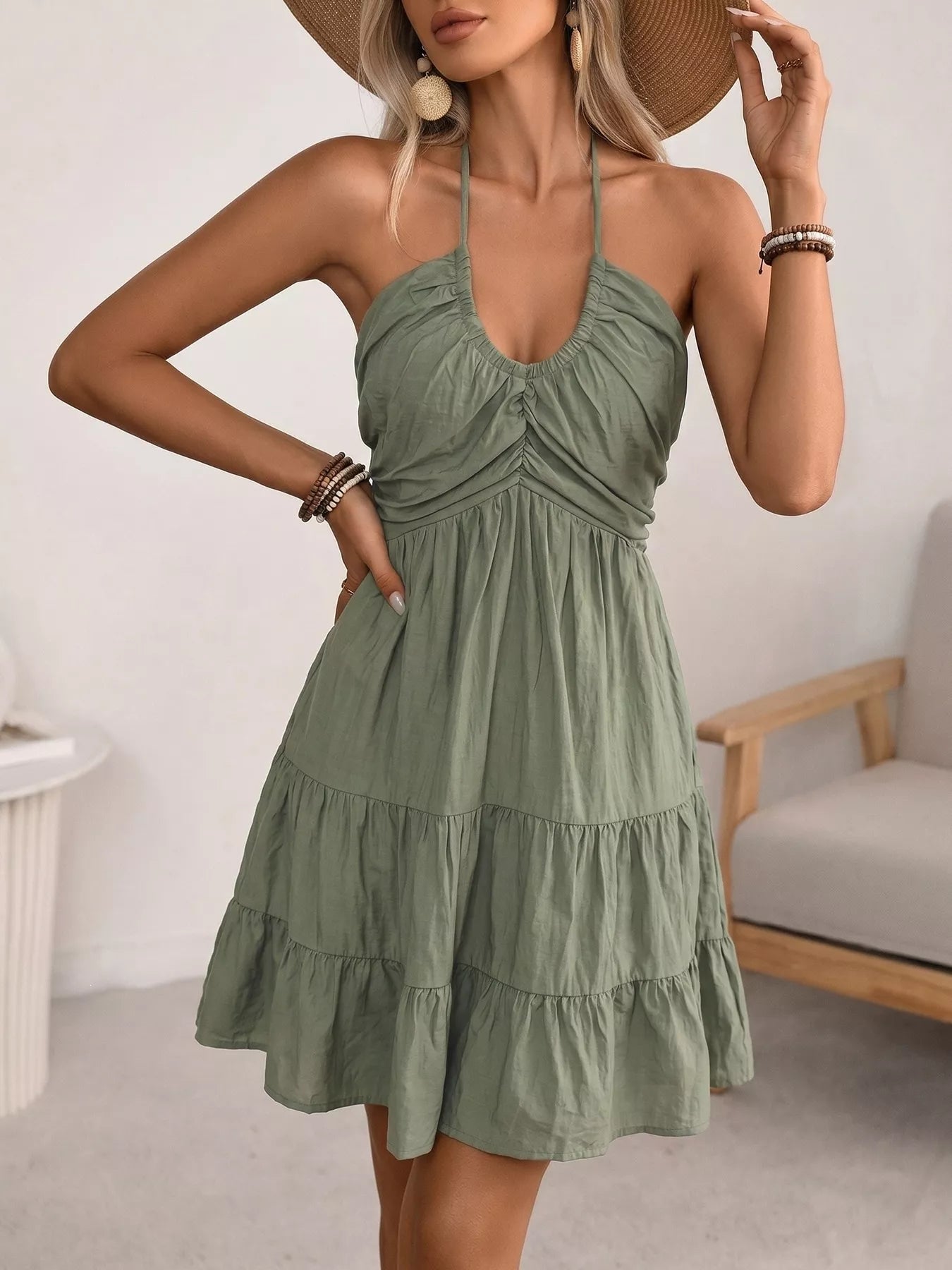 Casual Halter Neck Tiered Mini Dress - Flip Flop Dynasty