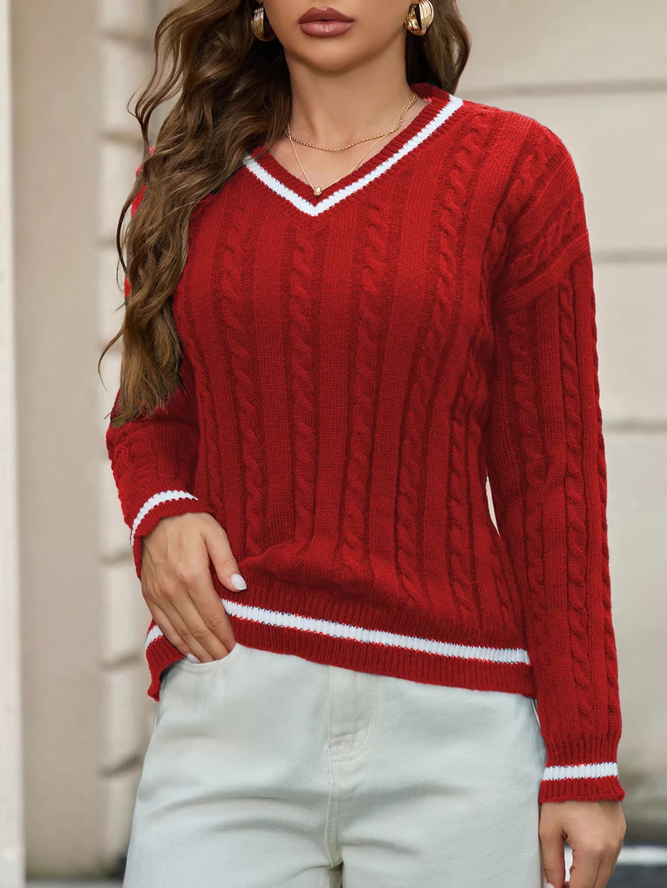 Classic Cable Knit V - Neck Sweater - Flip Flop Dynasty