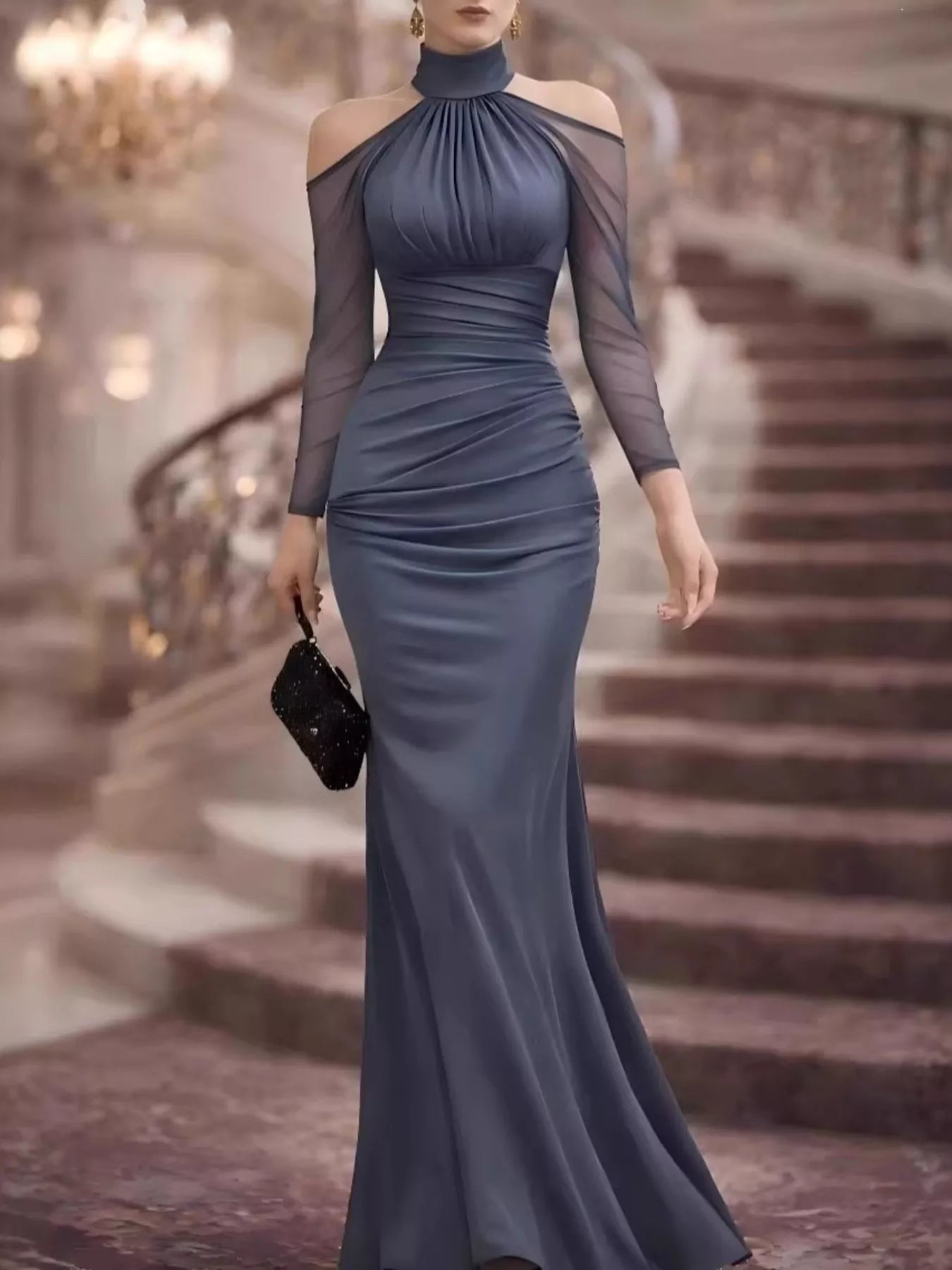 Cold Shoulder Mesh Sleeve Maxi Dress - Flip Flop Dynasty