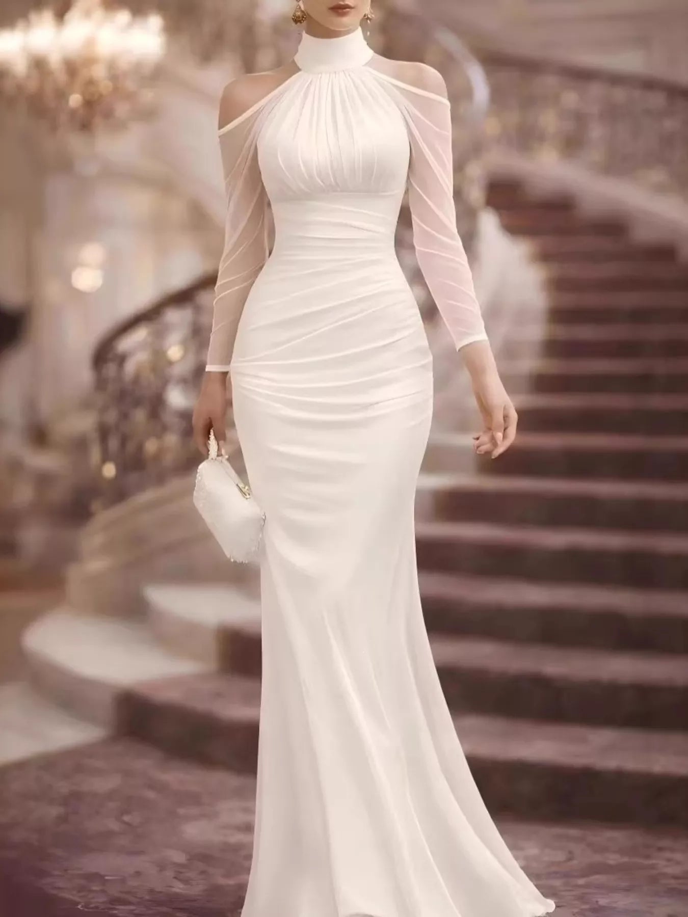 Cold Shoulder Mesh Sleeve Maxi Dress - Flip Flop Dynasty
