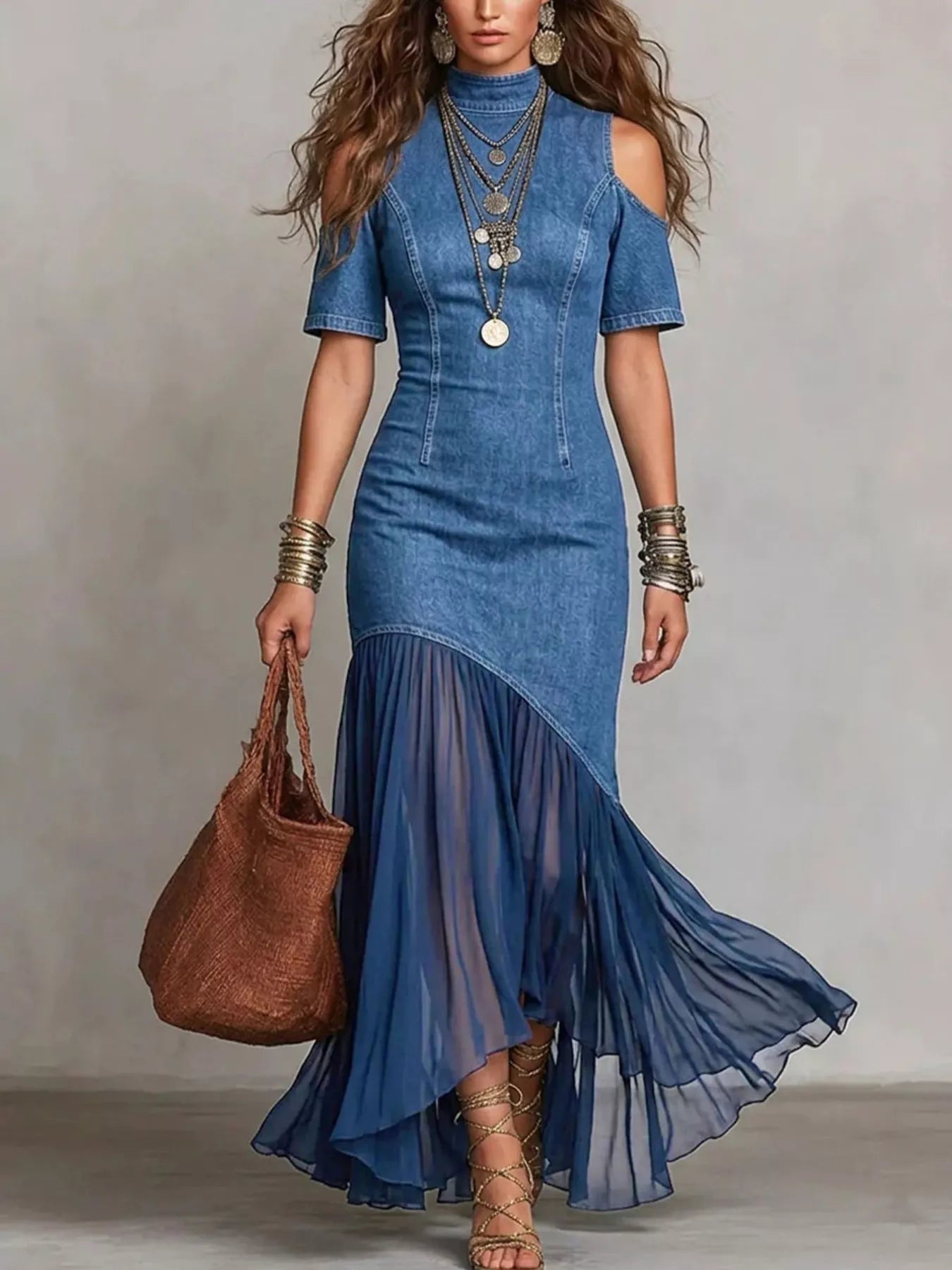 Cold Shoulder Ruffle Hem Maxi Dress - Flip Flop Dynasty