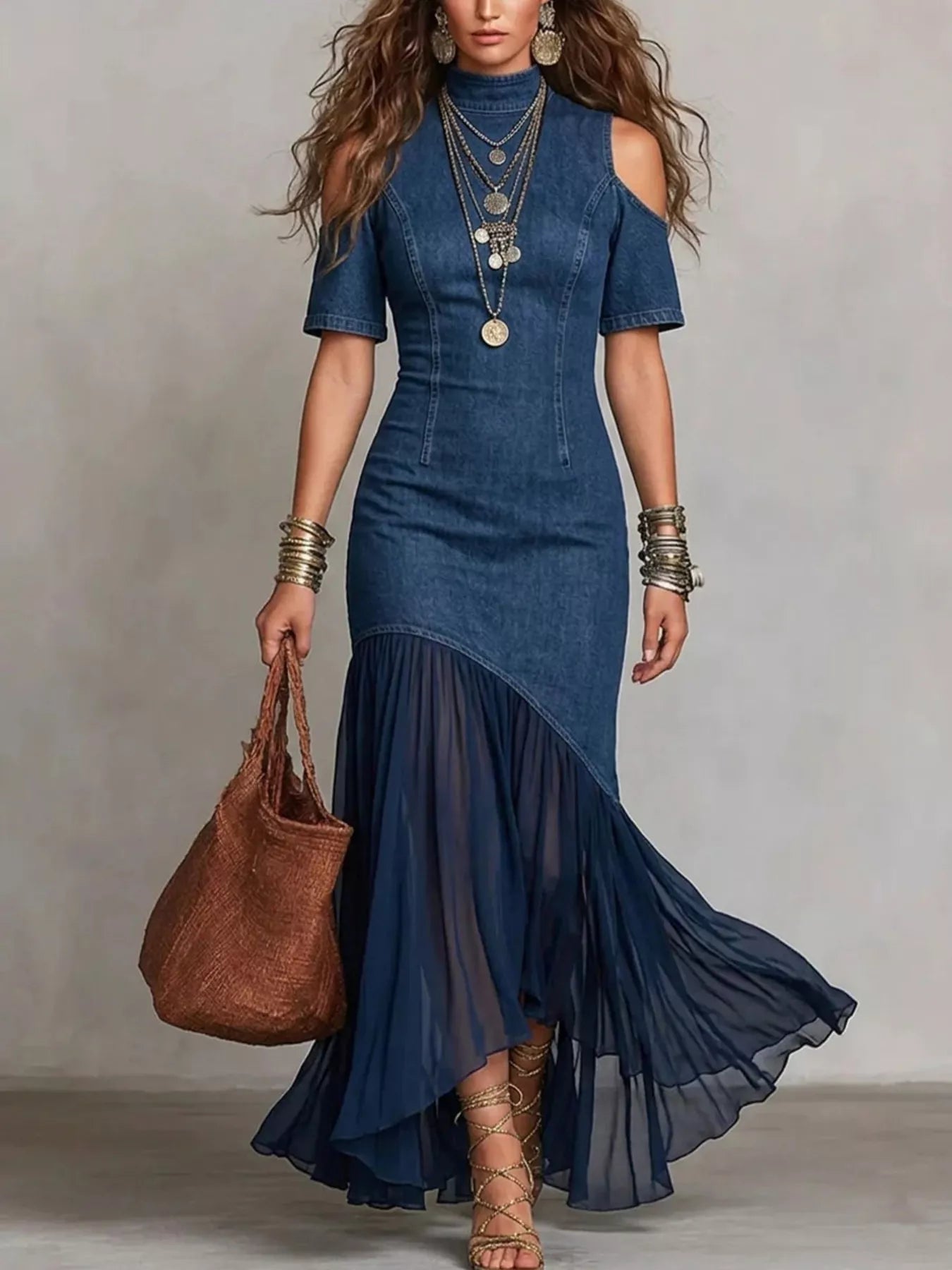 Cold Shoulder Ruffle Hem Maxi Dress - Flip Flop Dynasty