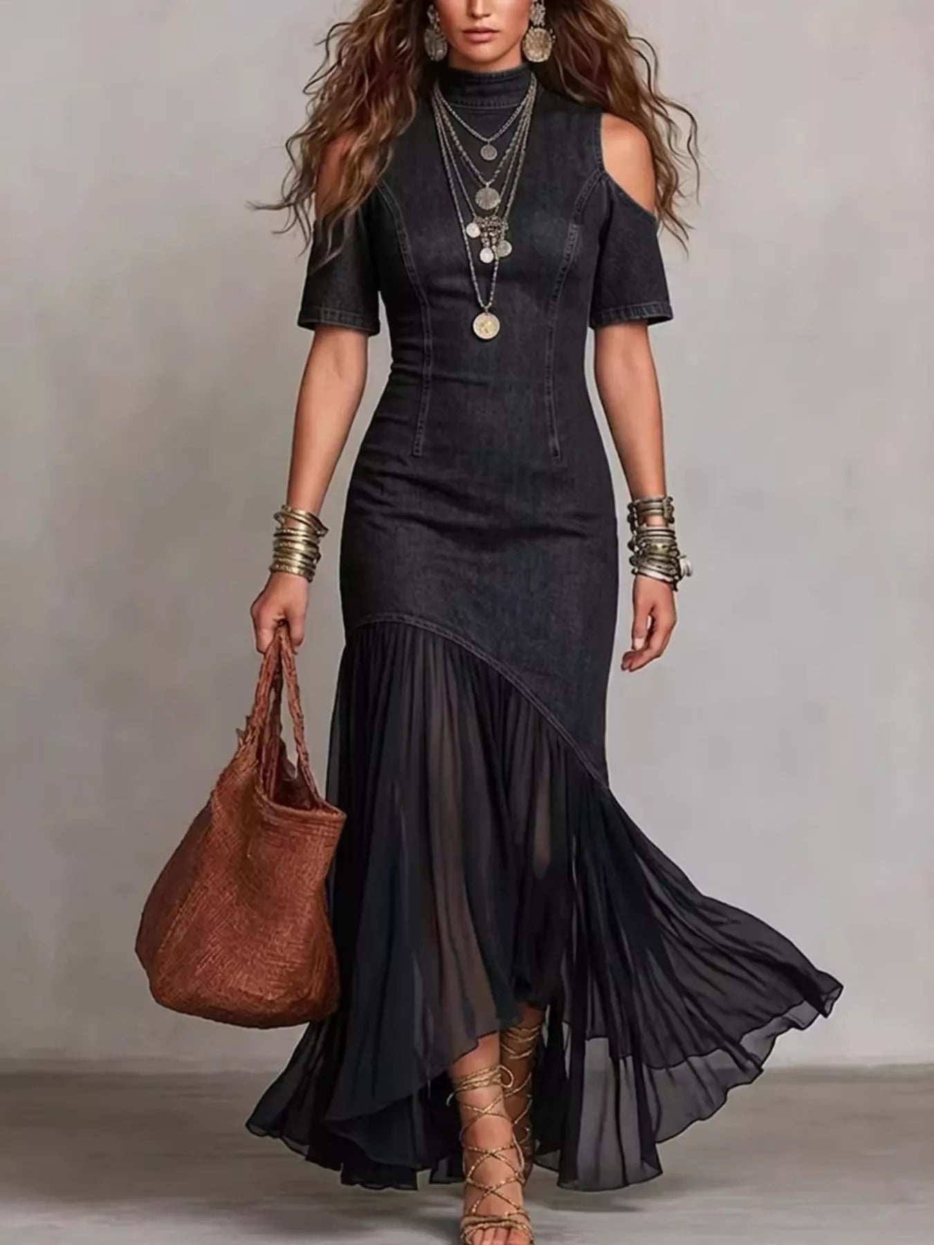 Cold Shoulder Ruffle Hem Maxi Dress - Flip Flop Dynasty