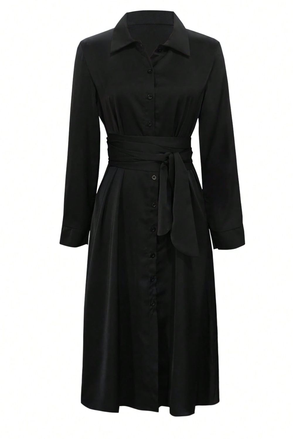 Collared Neck Long Sleeve Midi Shirt Dress - Flip Flop Dynasty