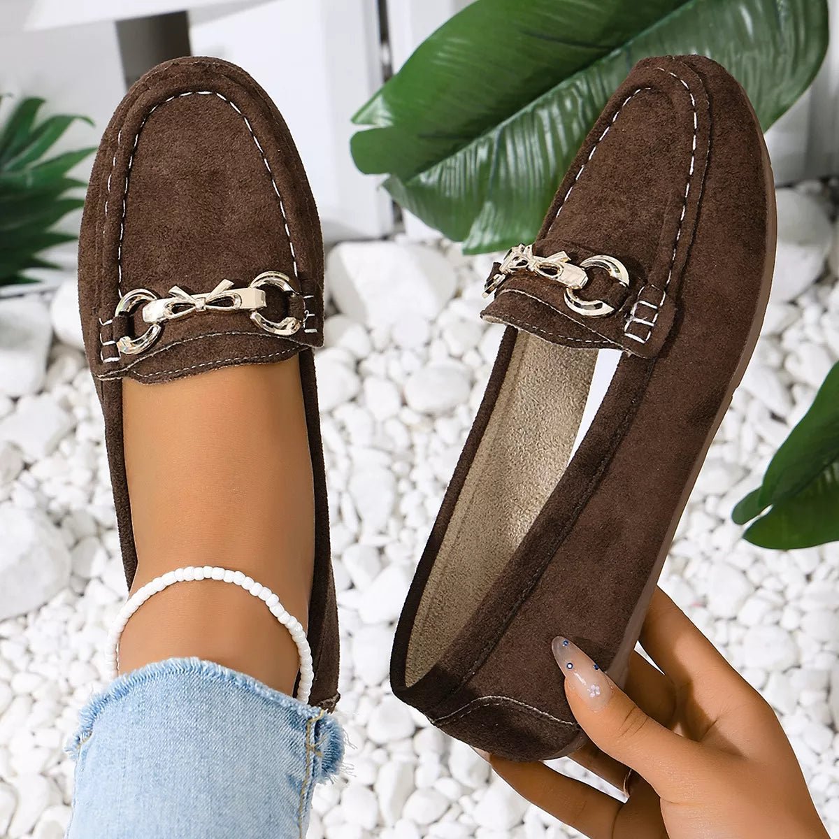Comfortable Flat Loafers with Decorative Buckle - Flip Flop Dynasty