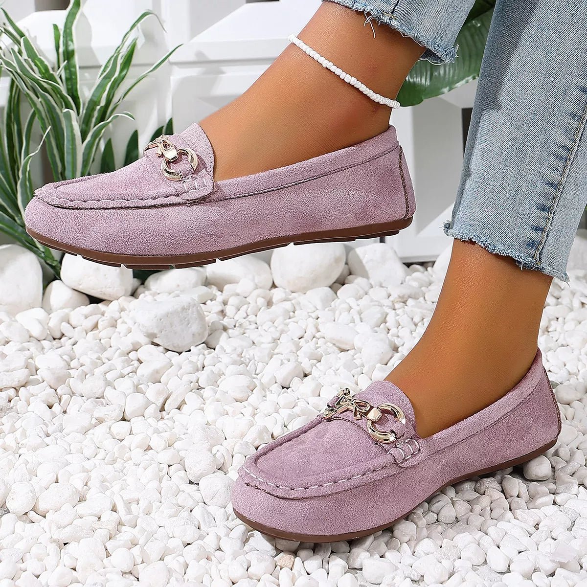 Comfortable Flat Loafers with Decorative Buckle - Flip Flop Dynasty