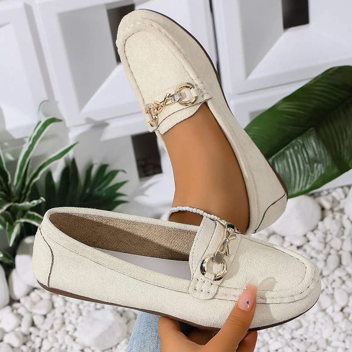 Comfortable Flat Loafers with Decorative Buckle - Flip Flop Dynasty
