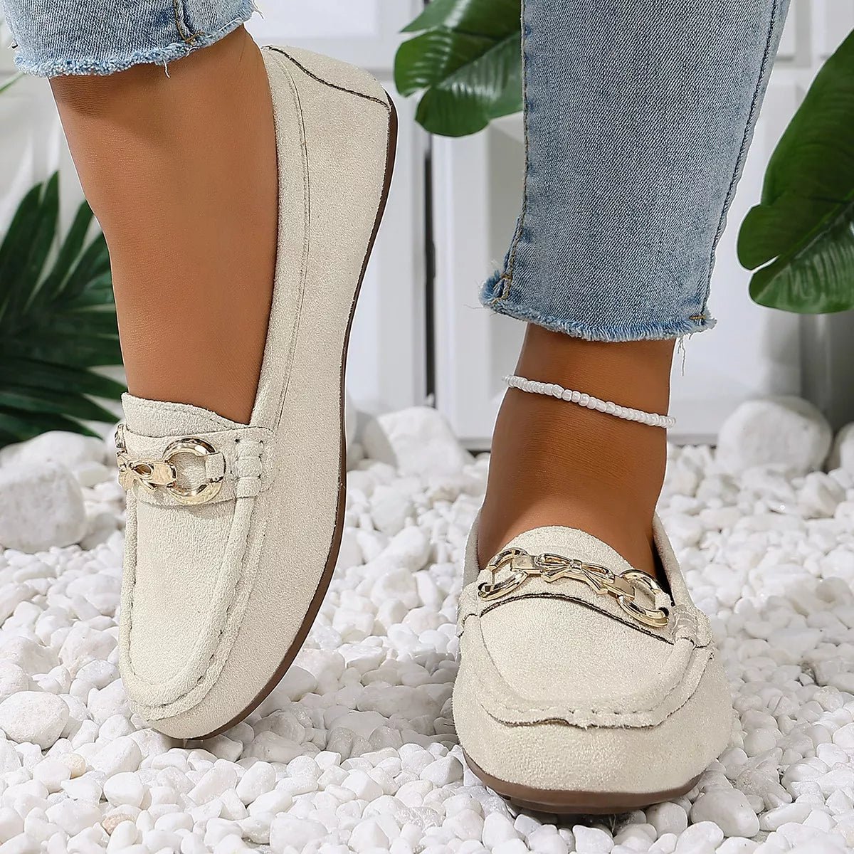 Comfortable Flat Loafers with Decorative Buckle - Flip Flop Dynasty