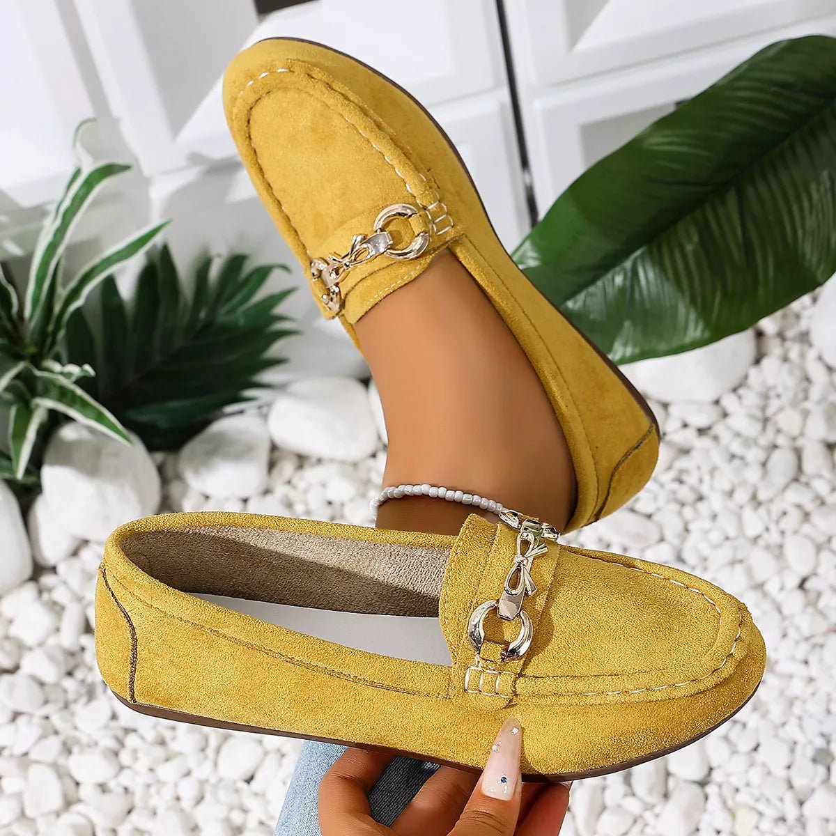 Comfortable Flat Loafers with Decorative Buckle - Flip Flop Dynasty