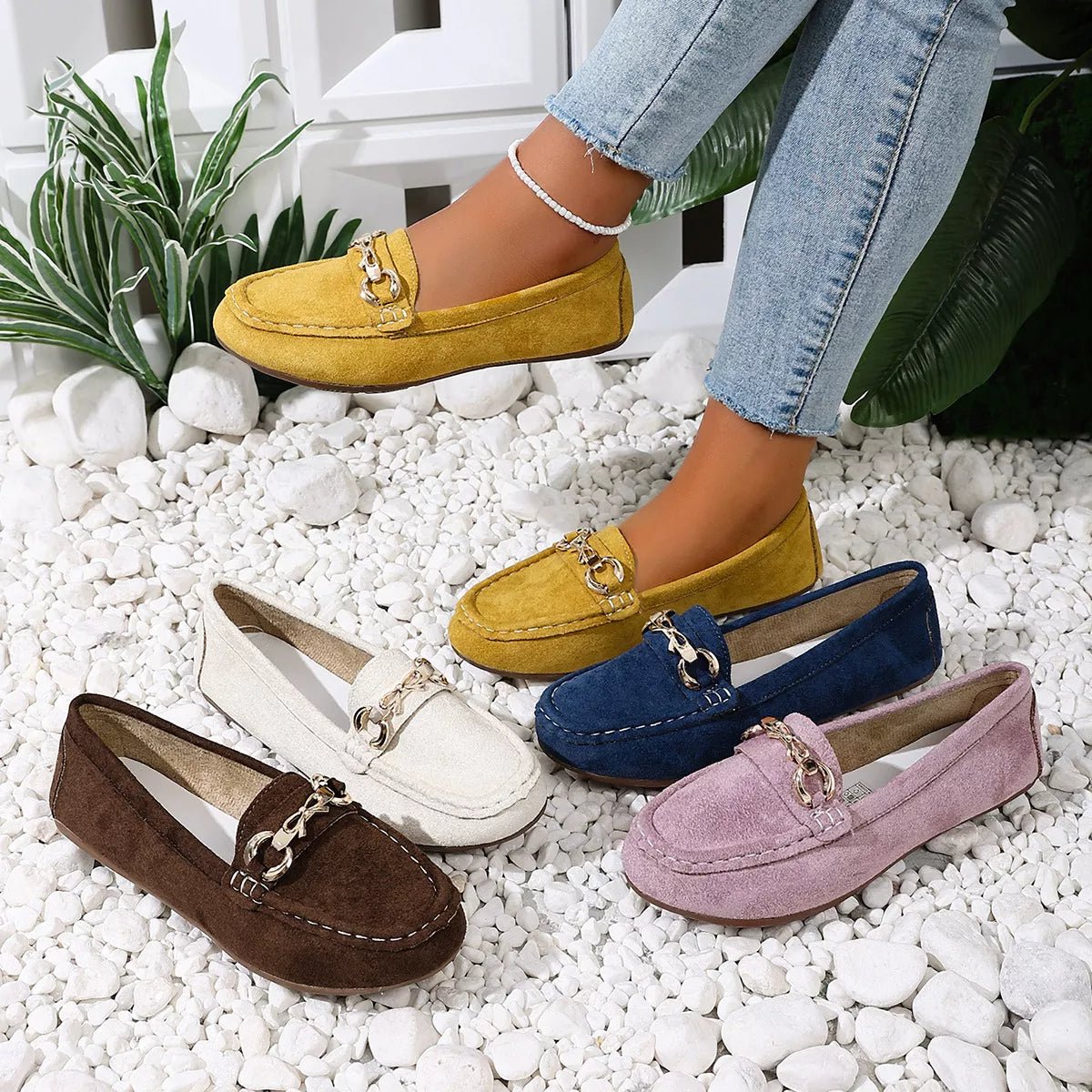Comfortable Flat Loafers with Decorative Buckle - Flip Flop Dynasty