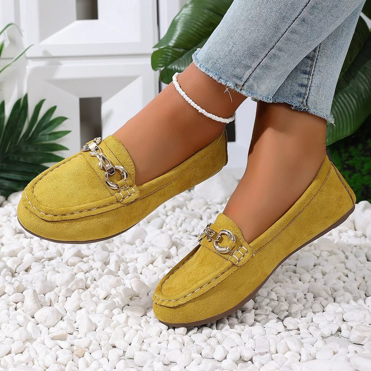 Comfortable Flat Loafers with Decorative Buckle - Flip Flop Dynasty