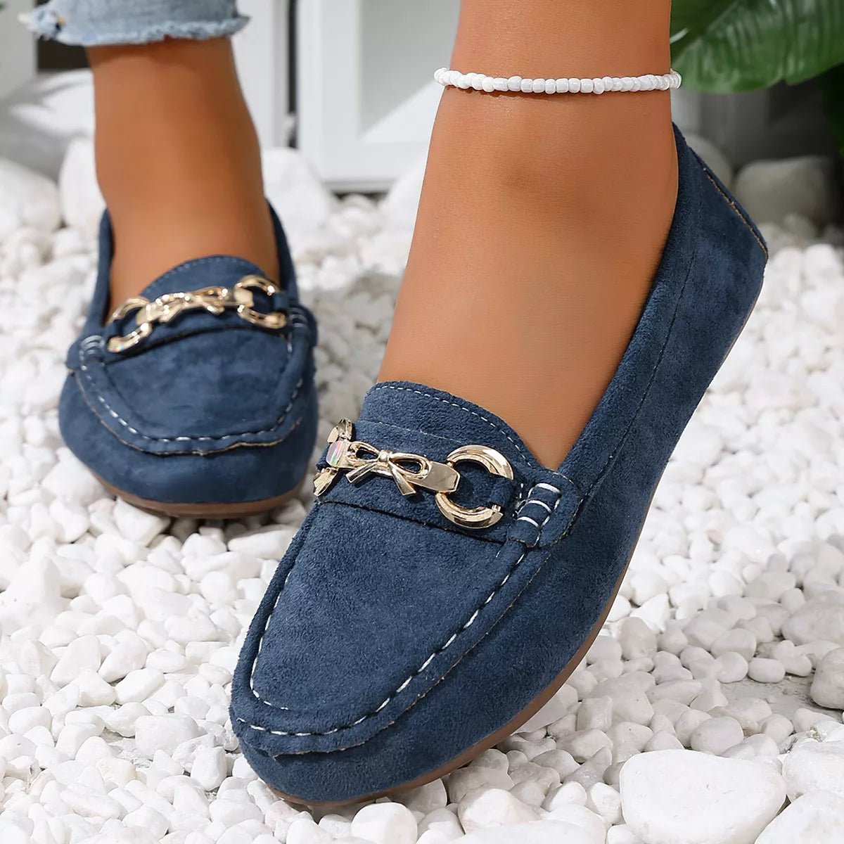 Comfortable Flat Loafers with Decorative Buckle - Flip Flop Dynasty