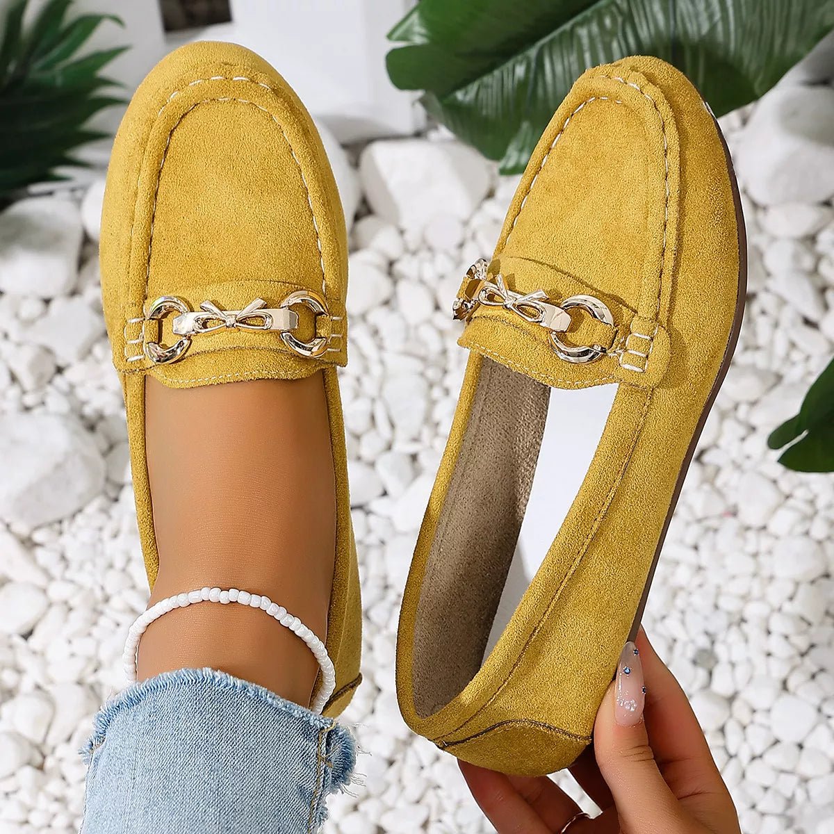 Comfortable Flat Loafers with Decorative Buckle - Flip Flop Dynasty