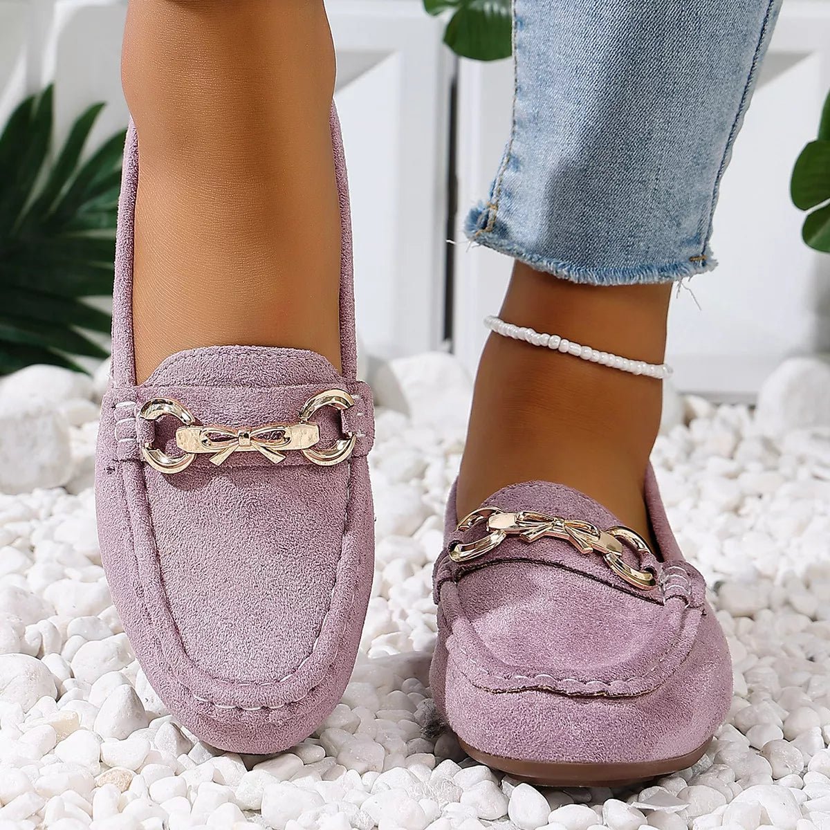 Comfortable Flat Loafers with Decorative Buckle - Flip Flop Dynasty
