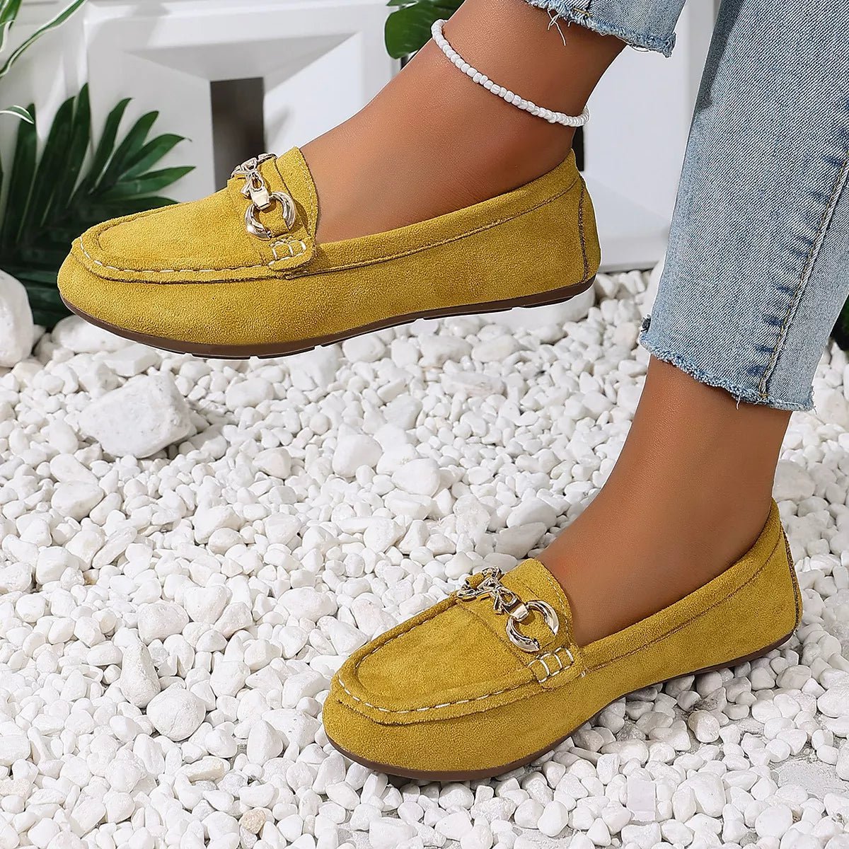 Comfortable Flat Loafers with Decorative Buckle - Flip Flop Dynasty