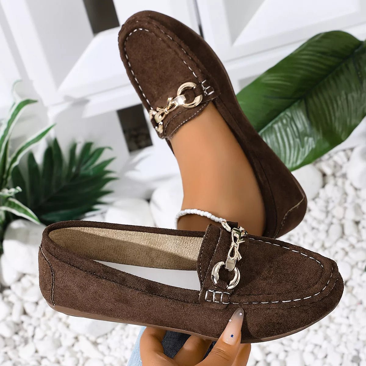 Comfortable Flat Loafers with Decorative Buckle - Flip Flop Dynasty