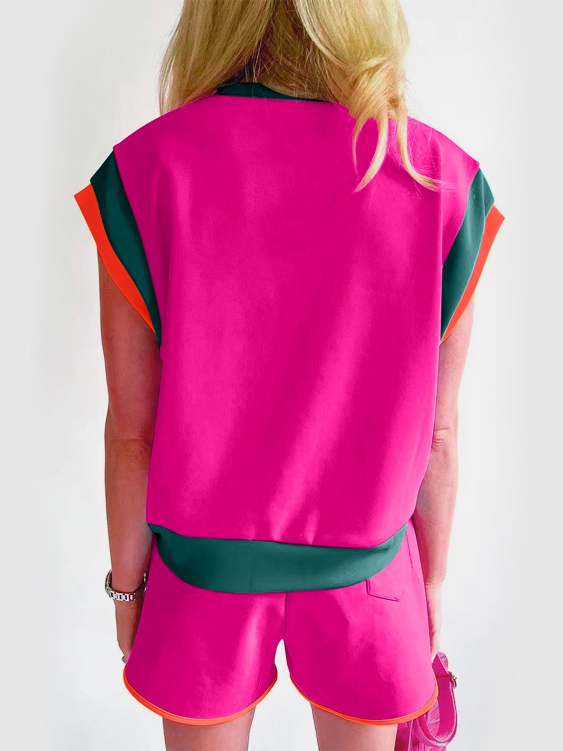 Contrast Round Neck Top and Shorts Set - Flip Flop Dynasty