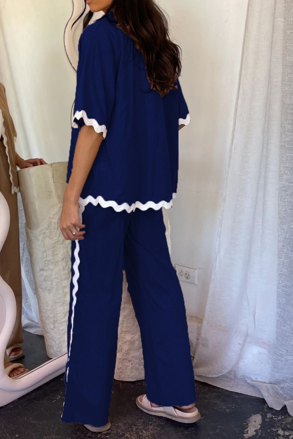 Contrast Trim Half Sleeve Top and Pants Set - Flip Flop Dynasty