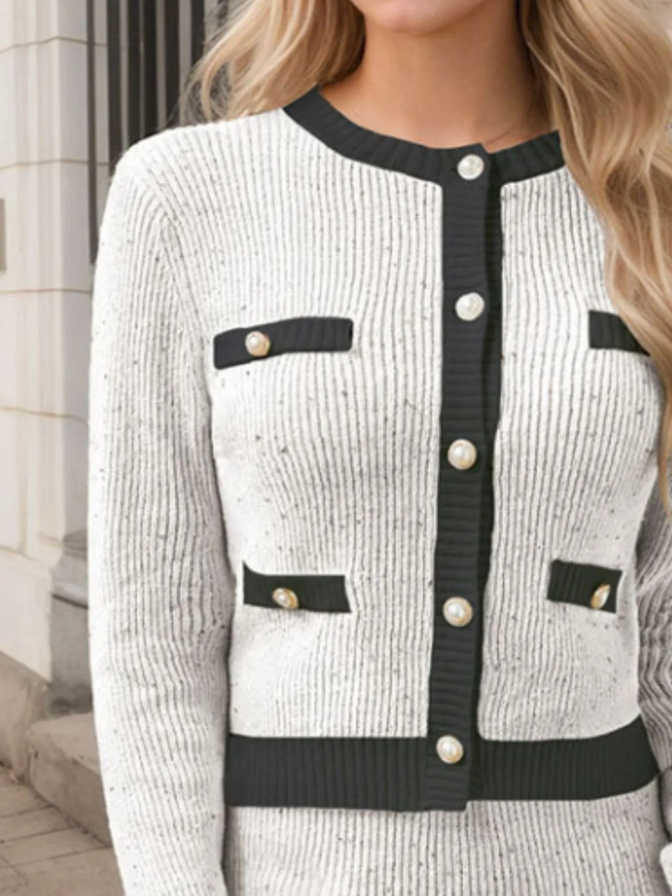 Contrast Trim Ribbed Top and Skirt Sweater Set - Flip Flop Dynasty