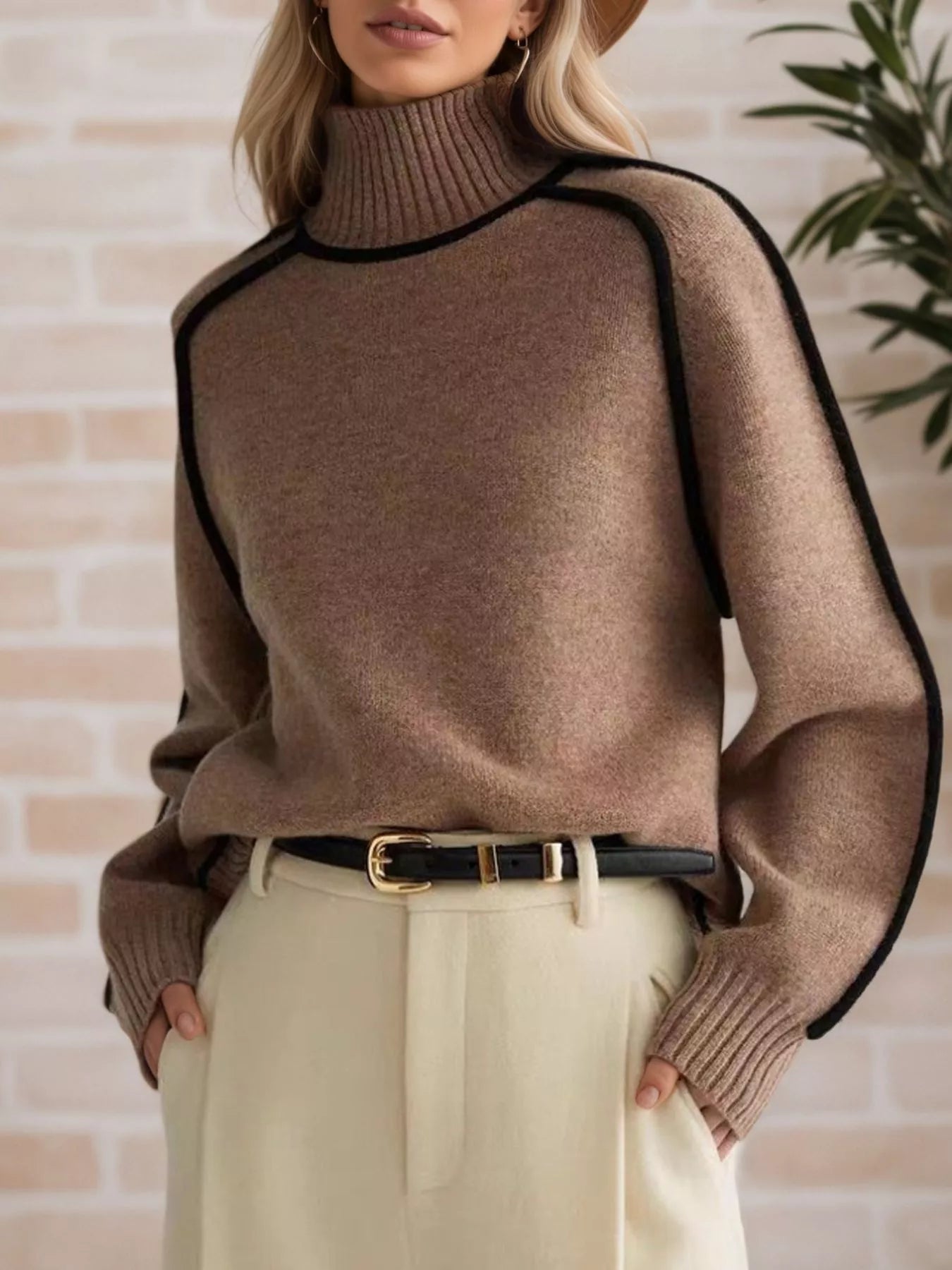 Contrast Trim Turtleneck Sweater - Flip Flop Dynasty