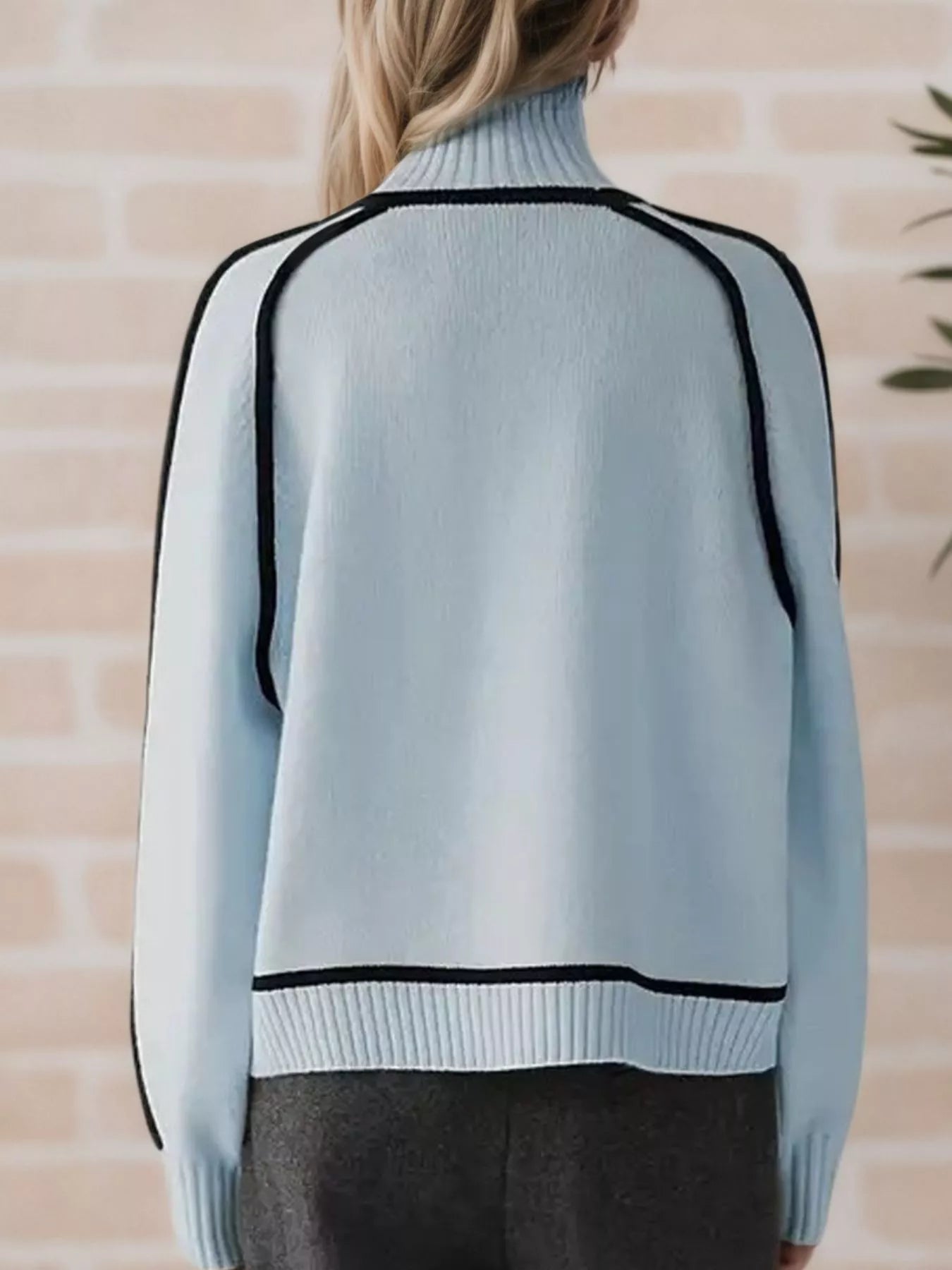 Contrast Trim Turtleneck Sweater - Flip Flop Dynasty