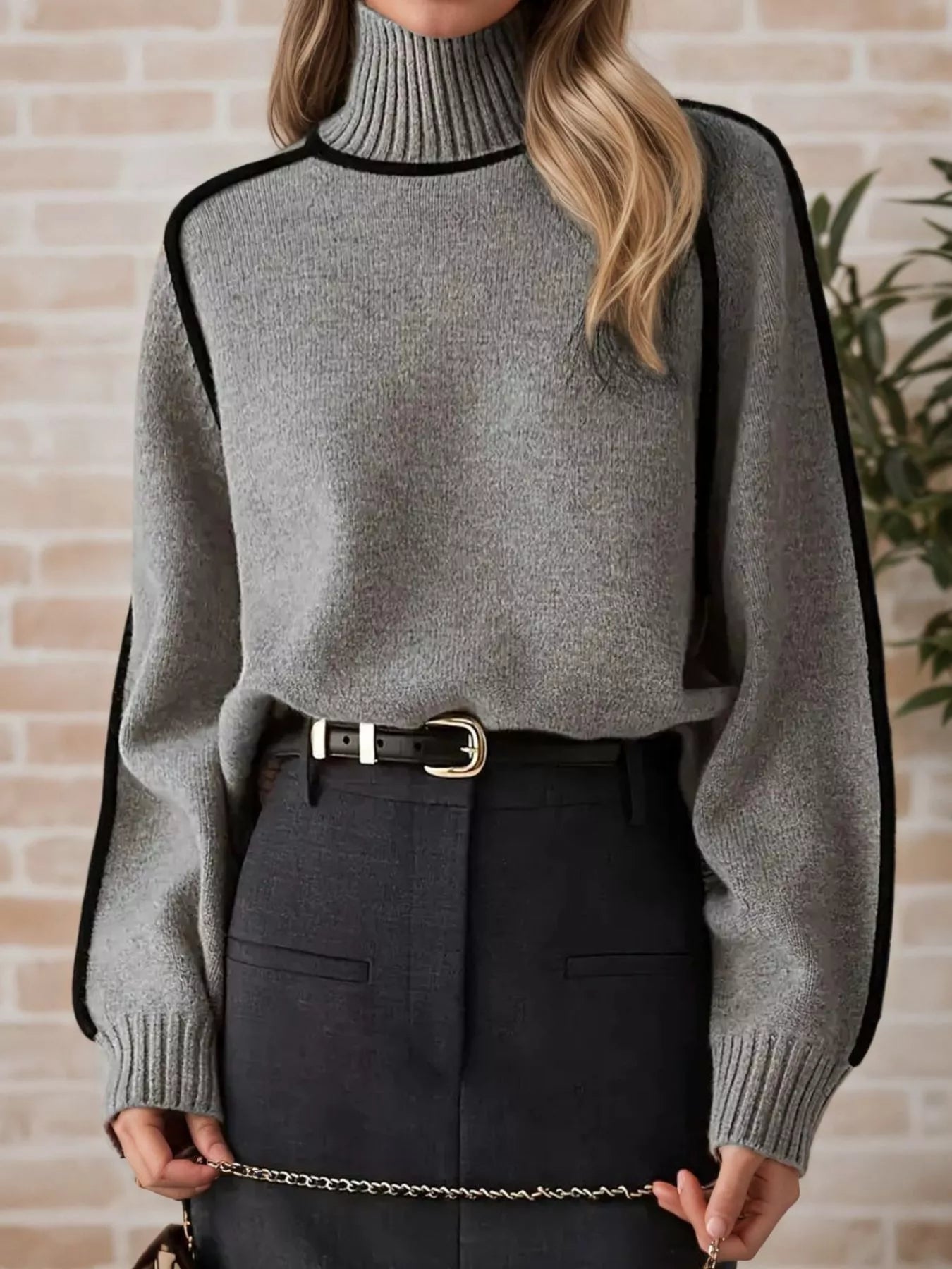 Contrast Trim Turtleneck Sweater - Flip Flop Dynasty