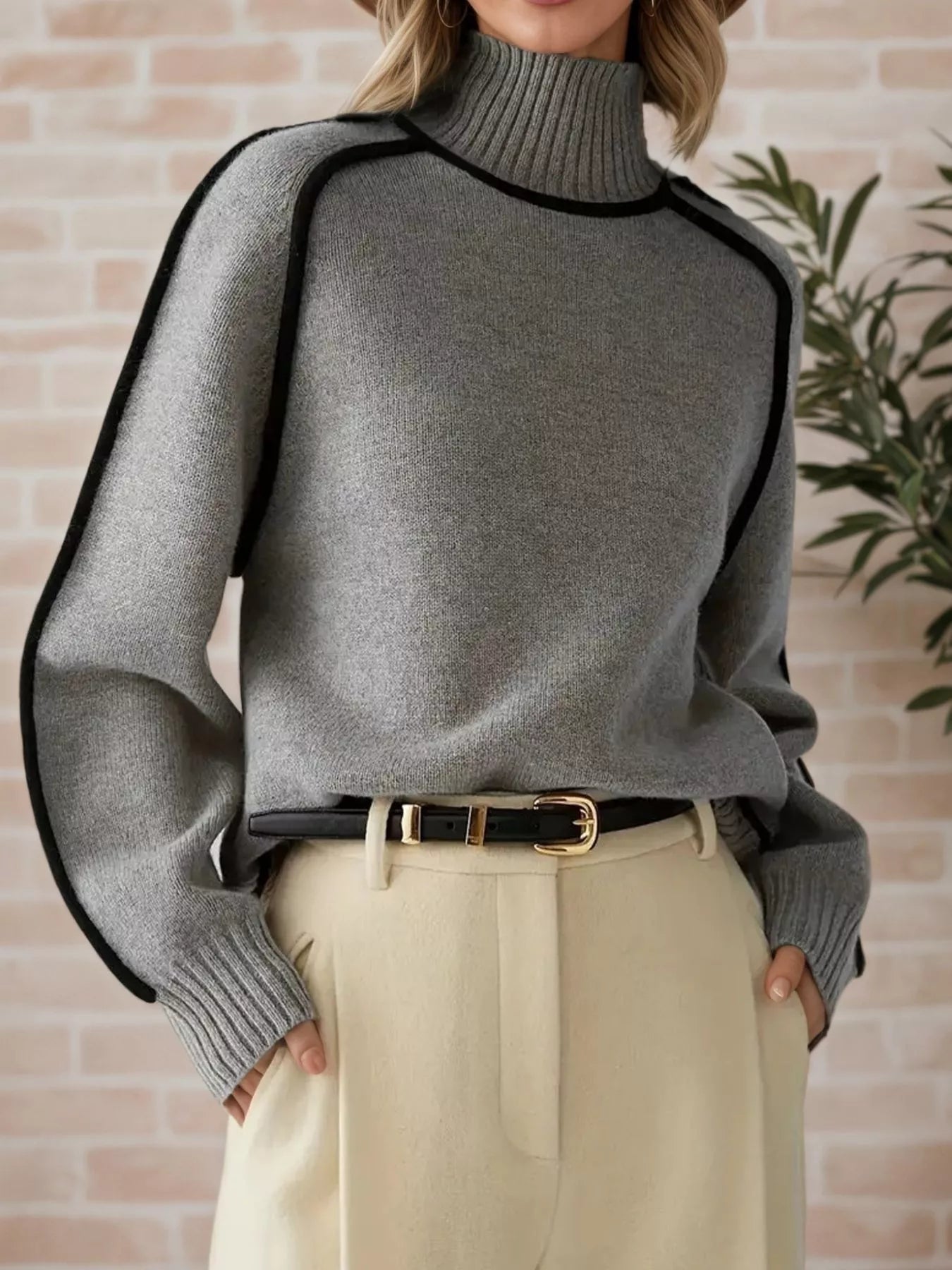 Contrast Trim Turtleneck Sweater - Flip Flop Dynasty