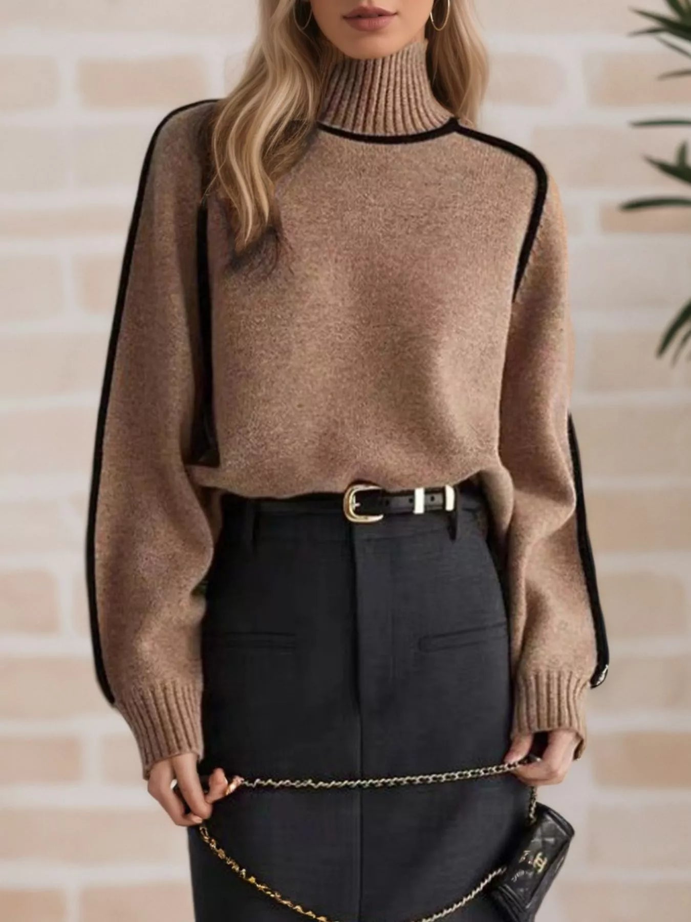 Contrast Trim Turtleneck Sweater - Flip Flop Dynasty