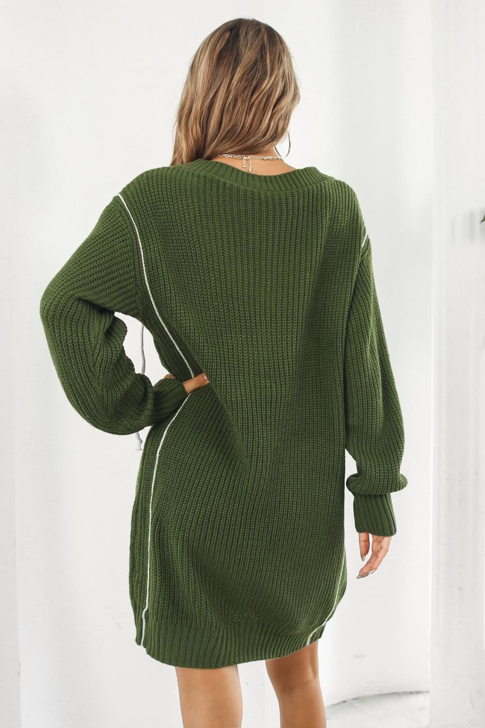 Contrast V - Neck Sweater Dress - Flip Flop Dynasty