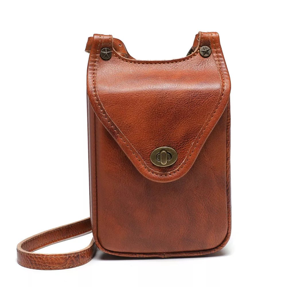 Cowhide Leather Crossbody Bag with Metal Clasp - Flip Flop Dynasty