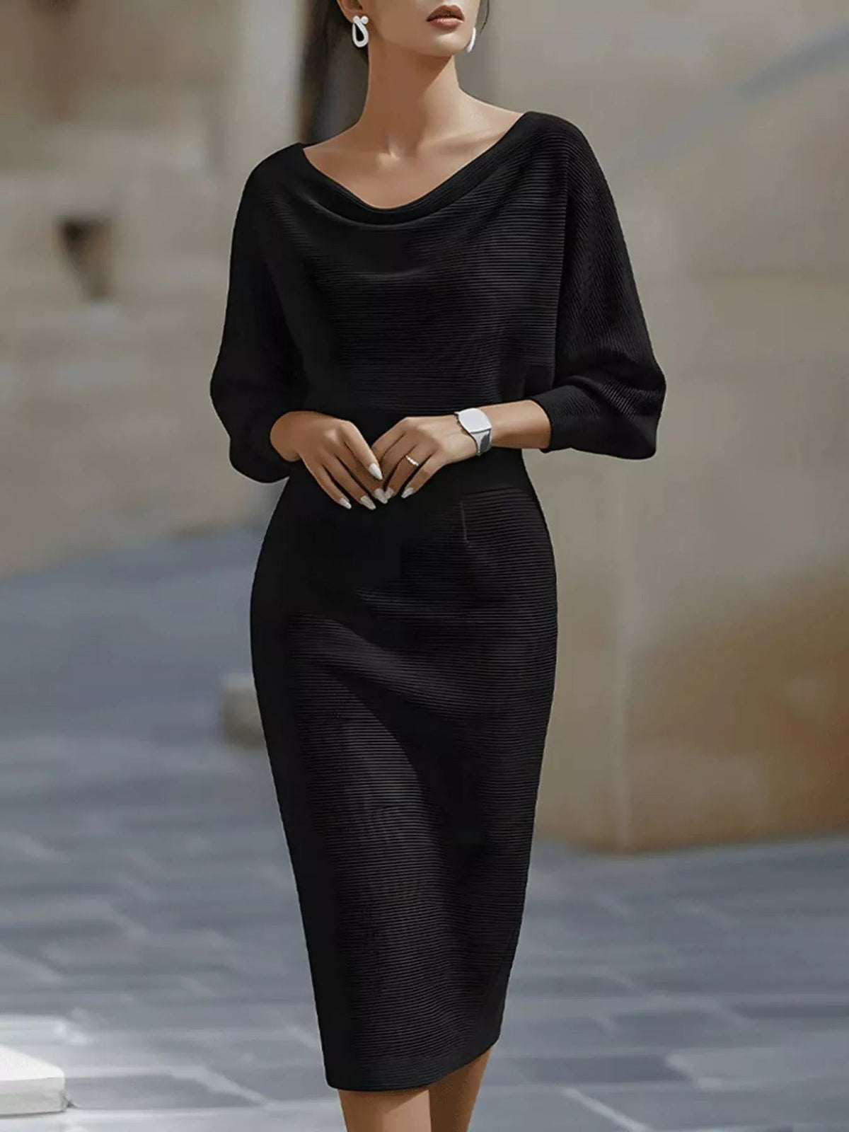 Cowl Neck Bodycon Midi Dress - Flip Flop Dynasty