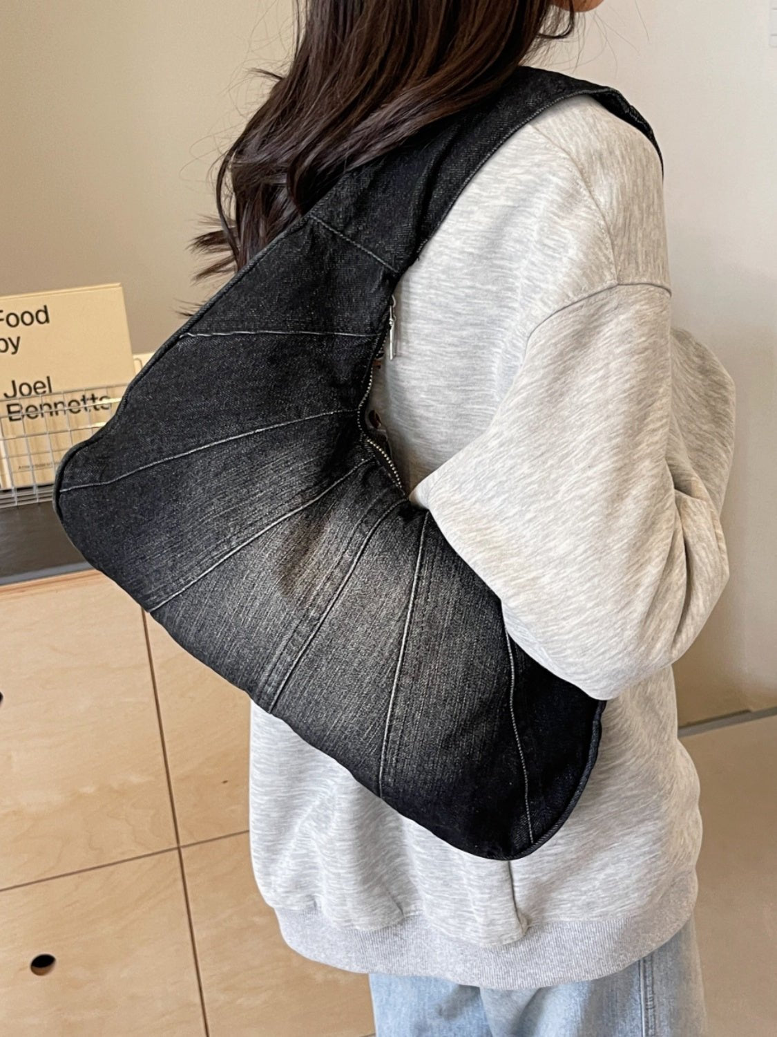 Crescent Shaped Denim Shoulder Bag - Flip Flop Dynasty