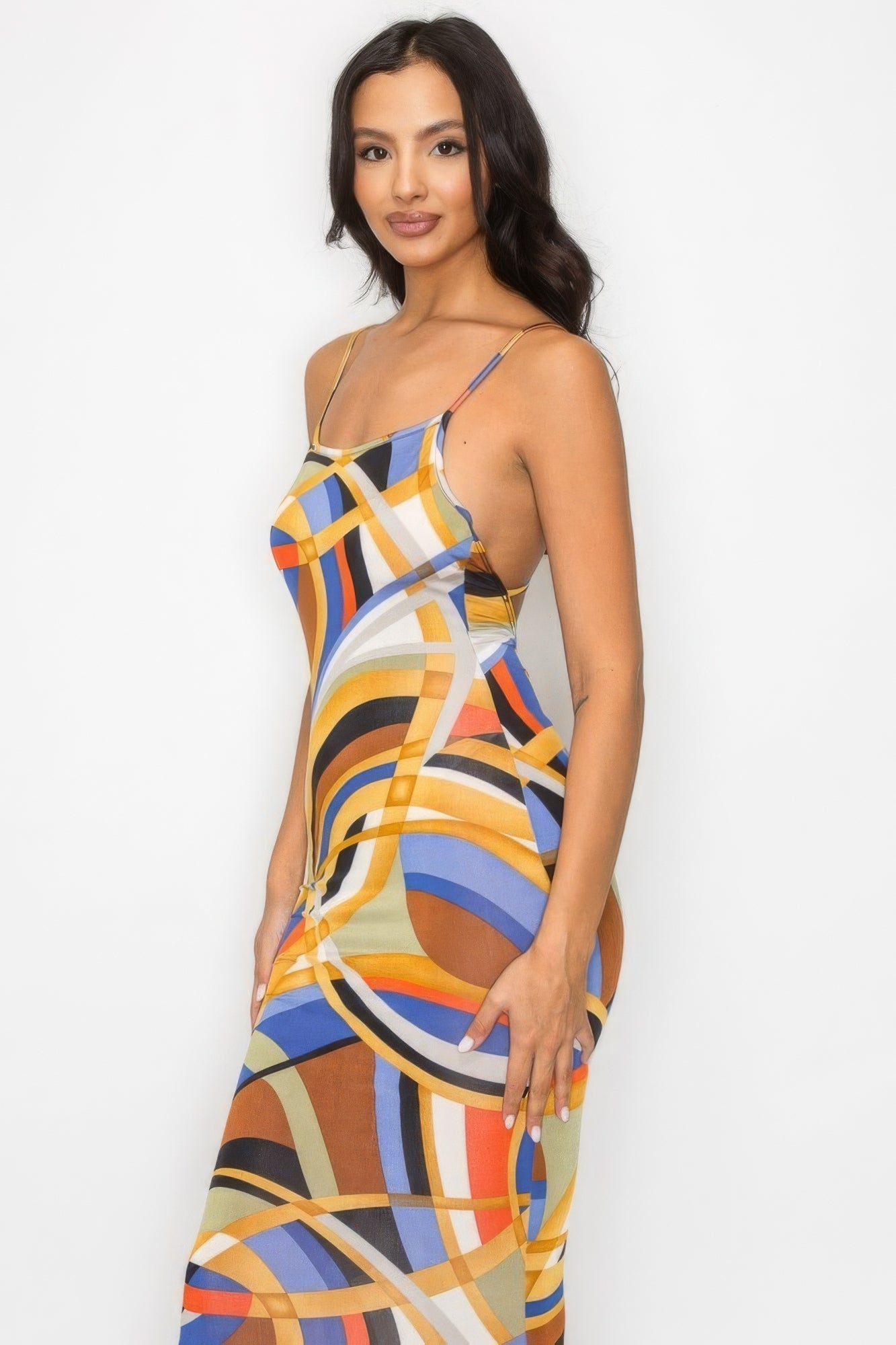 Crossed Back Marble Print Multicolor Midi Dress - Flip Flop Dynasty