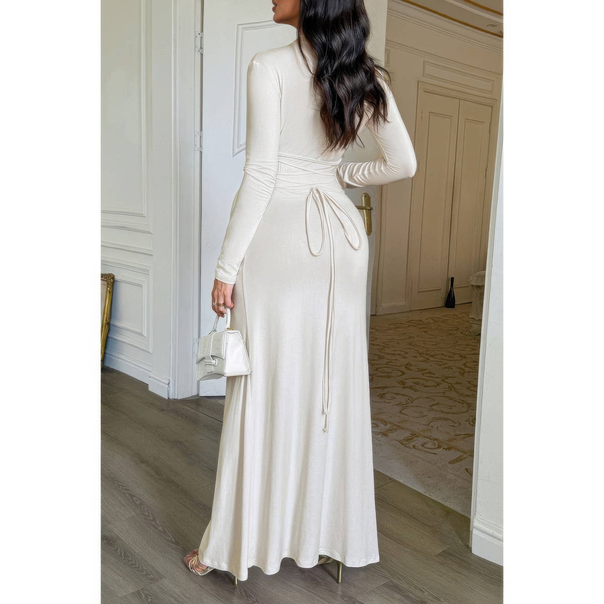 Curvy Slit Elegant Ruched Long Sleeve Dress - Flip Flop Dynasty