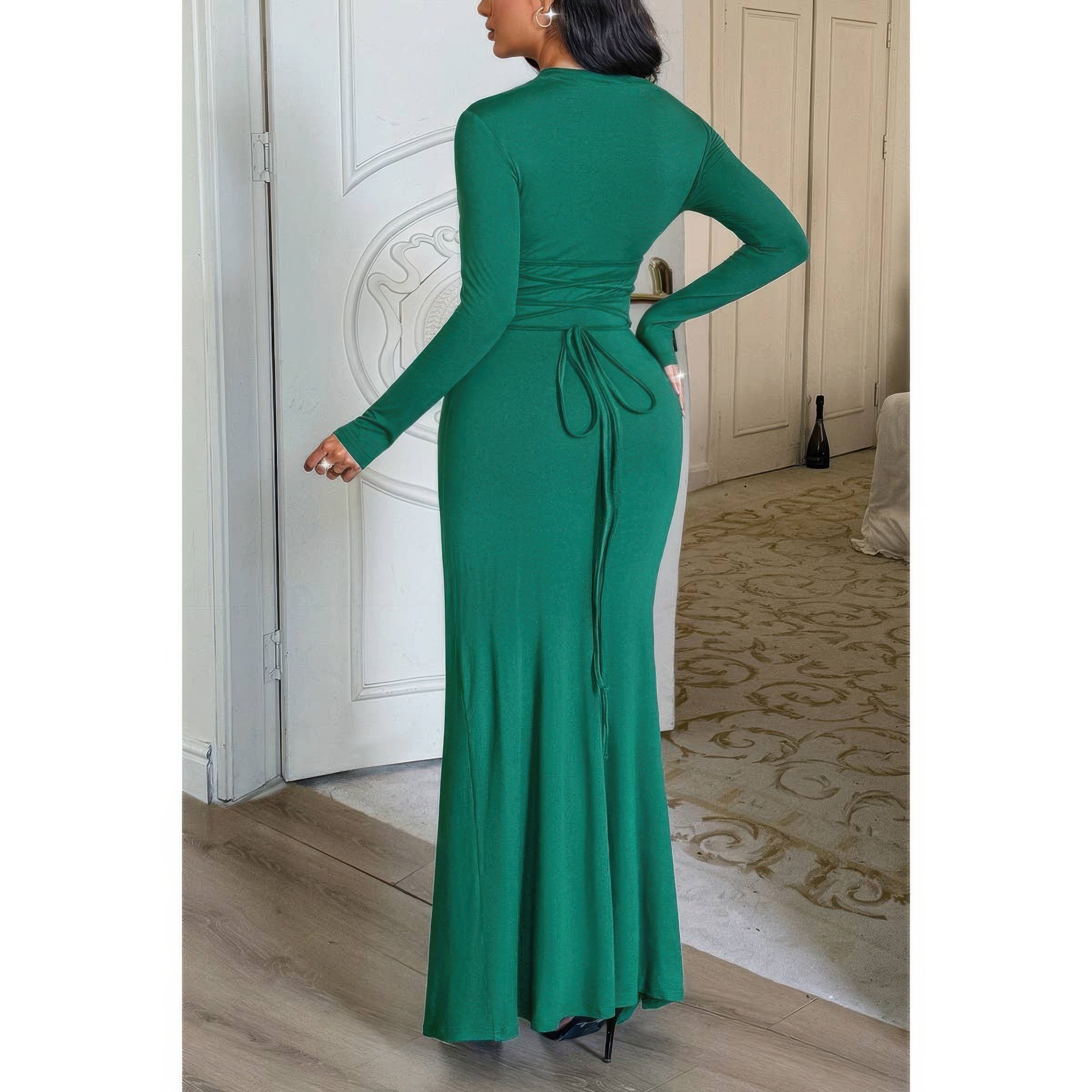 Curvy Slit Elegant Ruched Long Sleeve Dress - Flip Flop Dynasty