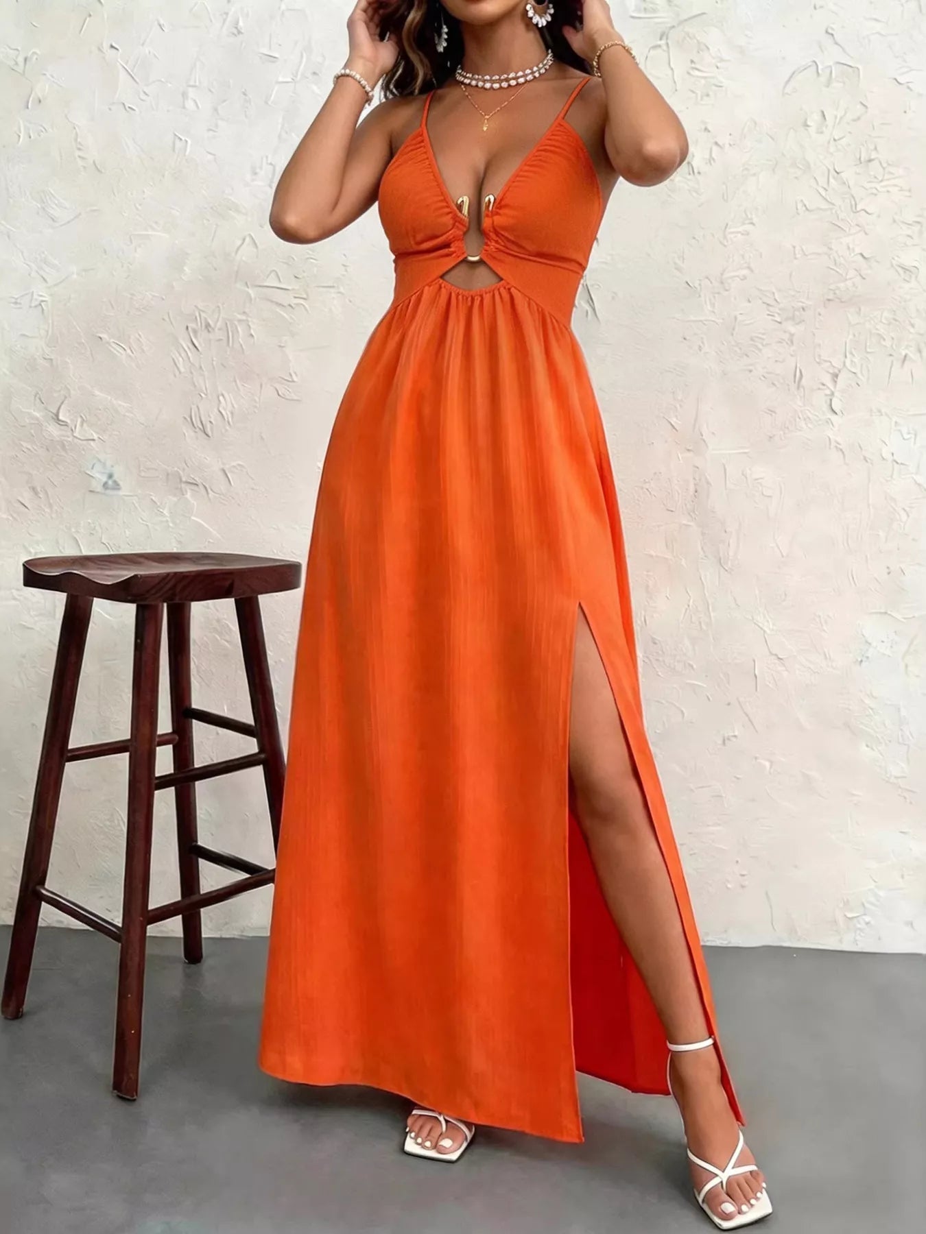 Cutout Front Slit Maxi Dress - Flip Flop Dynasty
