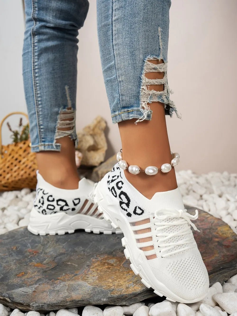 Cutout Leopard Lace Up Mesh Athletic - Flip Flop Dynasty