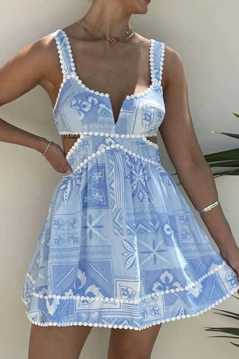 Cutout Printed Mini Dress - Flip Flop Dynasty