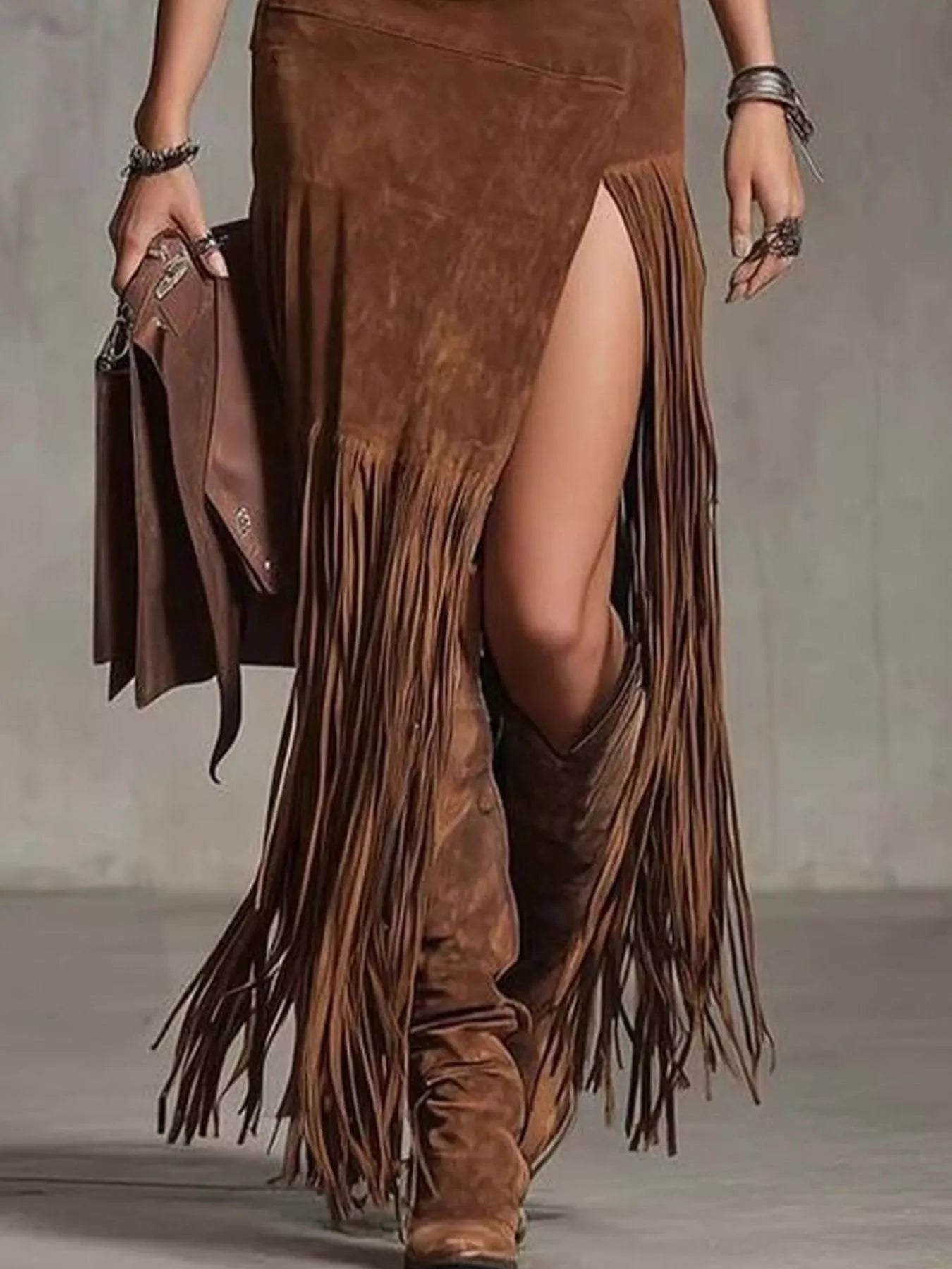 Denim Patchwork Fringe Maxi Skirt - Flip Flop Dynasty
