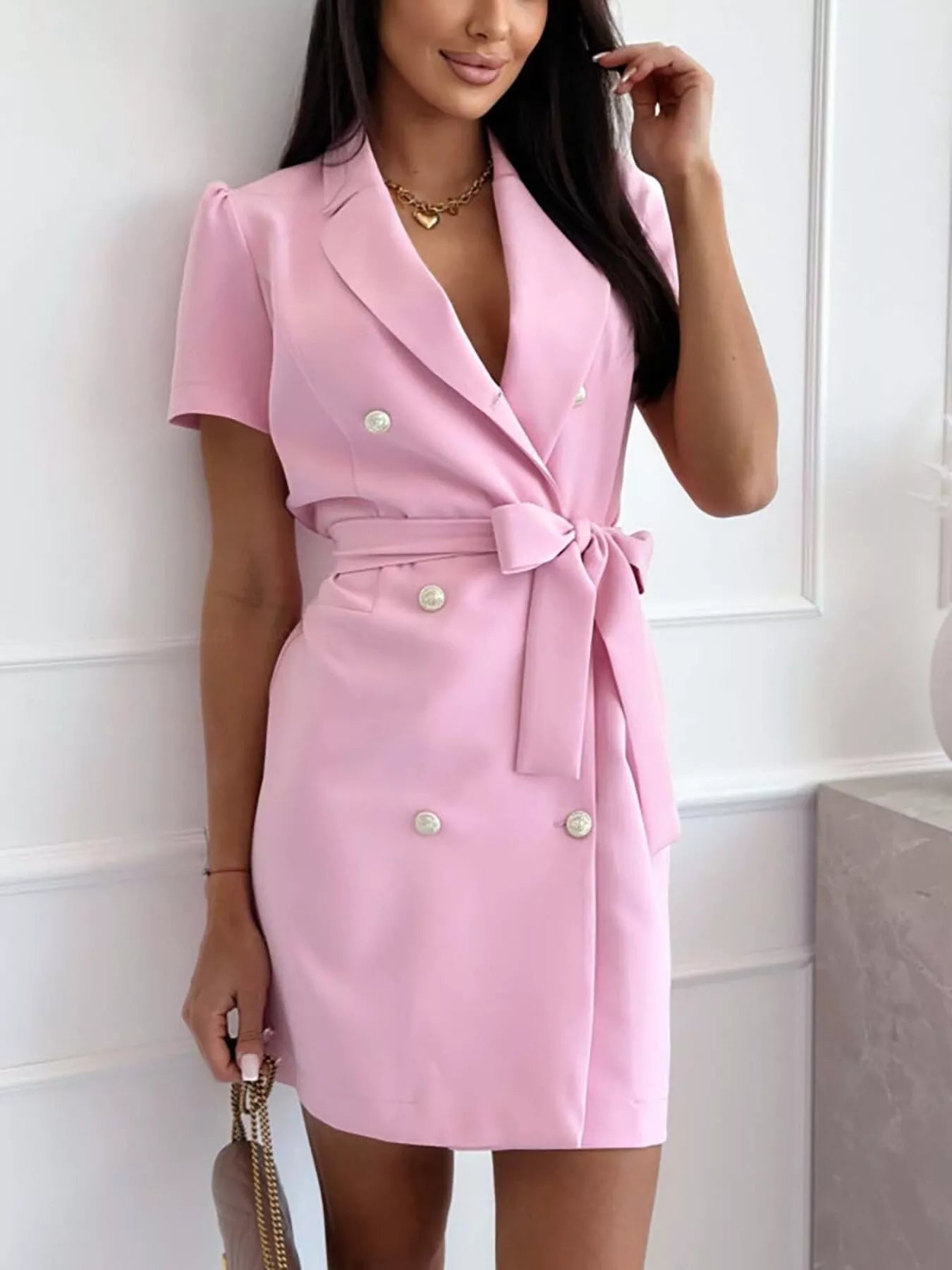 Double-breasted Blazer Dress with Belt - Flip Flop Dynasty